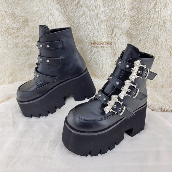 Ashes Bat Buckle 3.5" Platform Goth Punk Boots Restocked - Picture 7 of 12